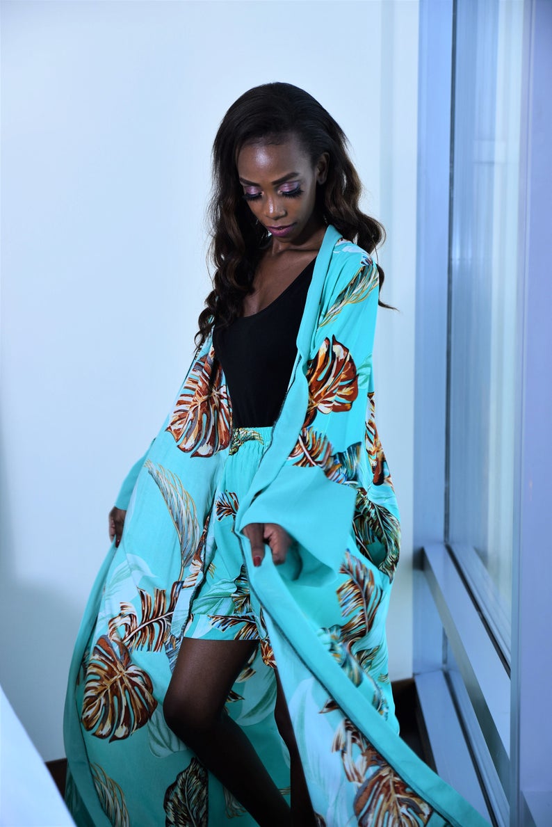 Turquoise kimono Co-Ord - Beach robe + shorts