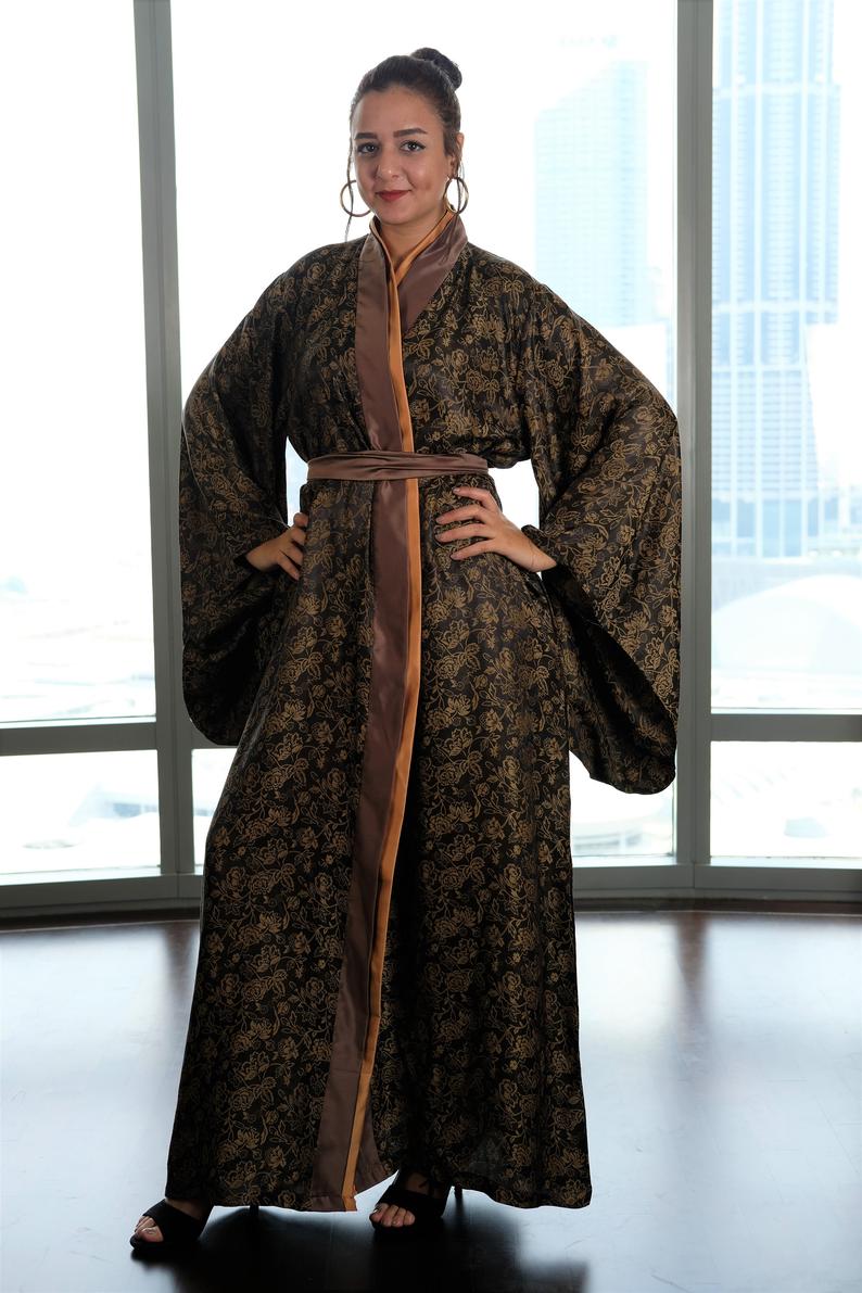 Long Silk Kimono Robe | Dramatic Wide Sleeves