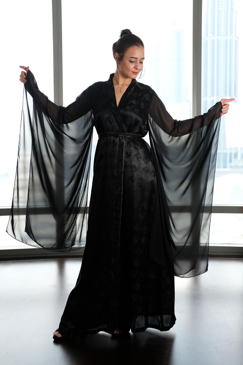 black silk kimono dress Emily kimono robe