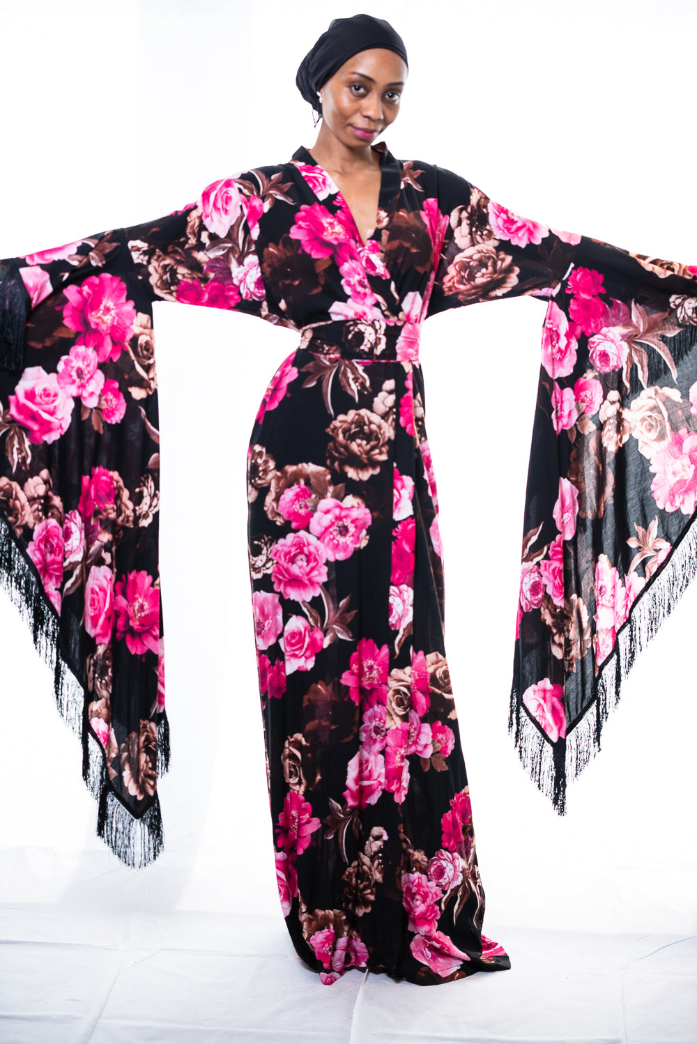Fringe Sleeves Dress - Luxury Floral Kimono | ELLECTIVES Ellectives Fringe Sleeves Dress - Luxury Floral Kimono | ELLECTIVES Ellectives