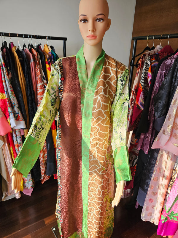 Amelia green and brown kimono robe