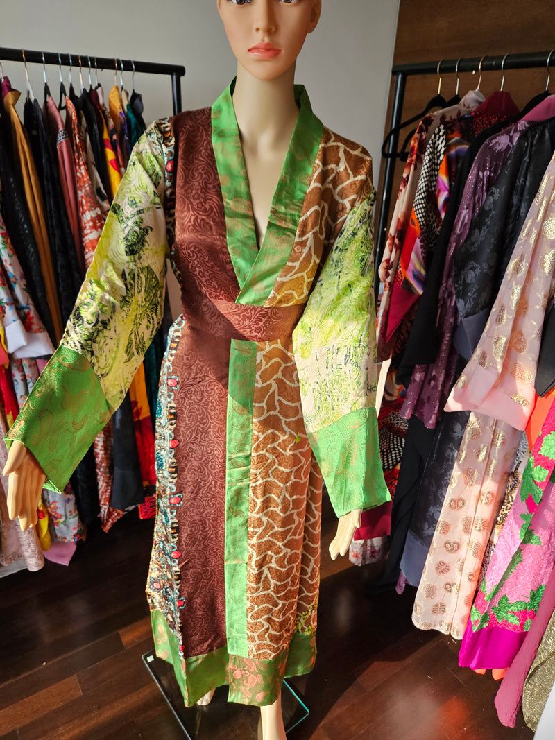 Amelia green and brown kimono robe