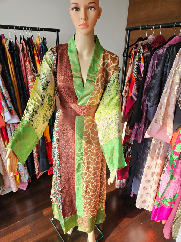 Amelia green and brown kimono robe