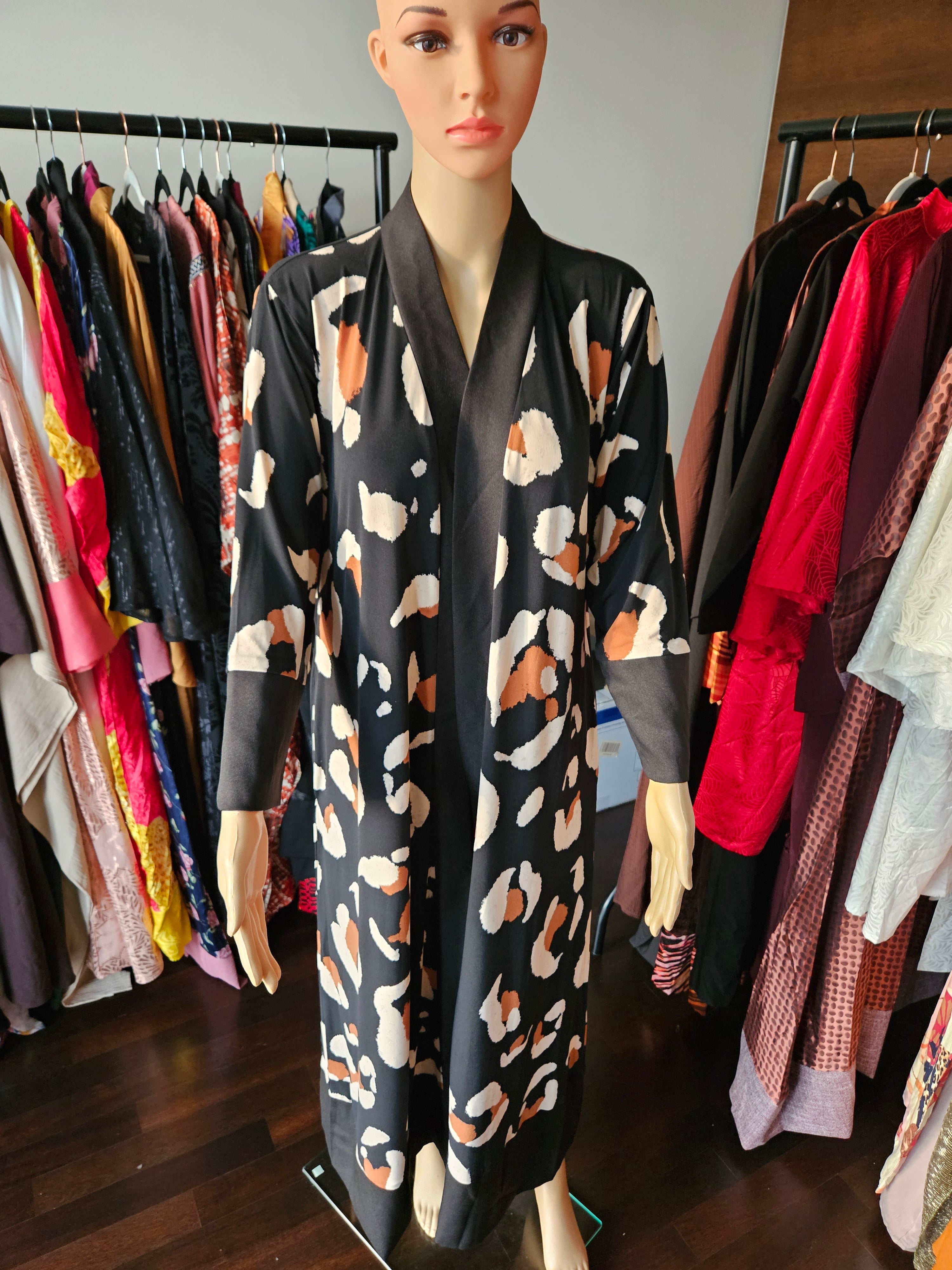 Tall Womens Robes Floor Length - Black leopard print robe | Ellectives