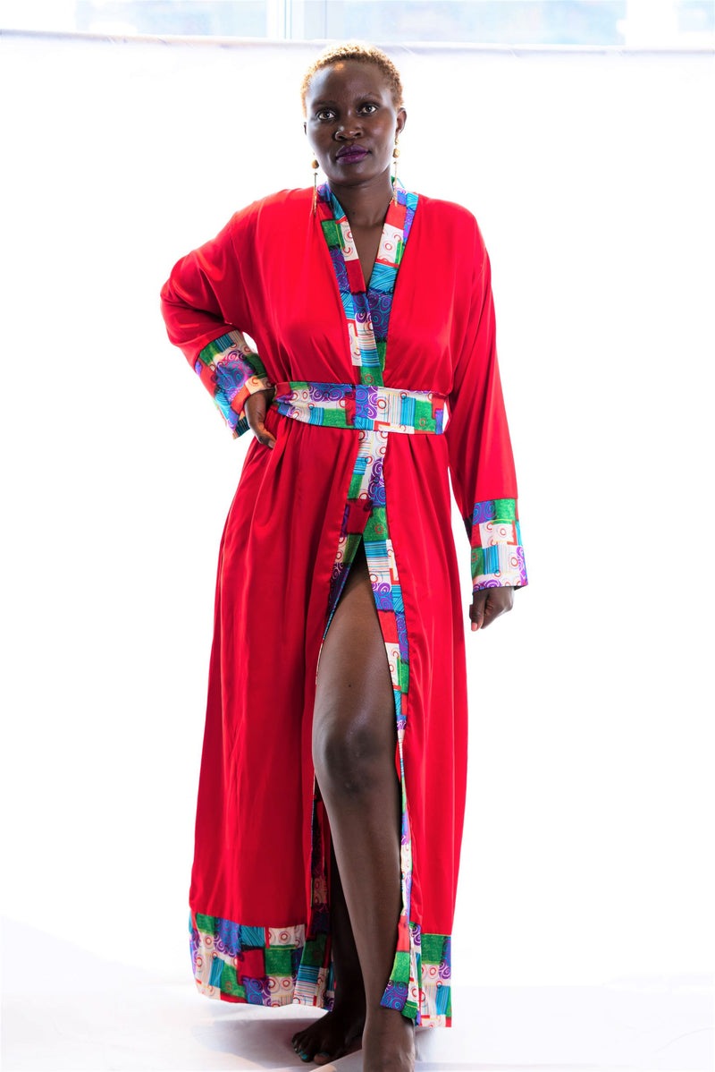 African Satin Red Robe Long