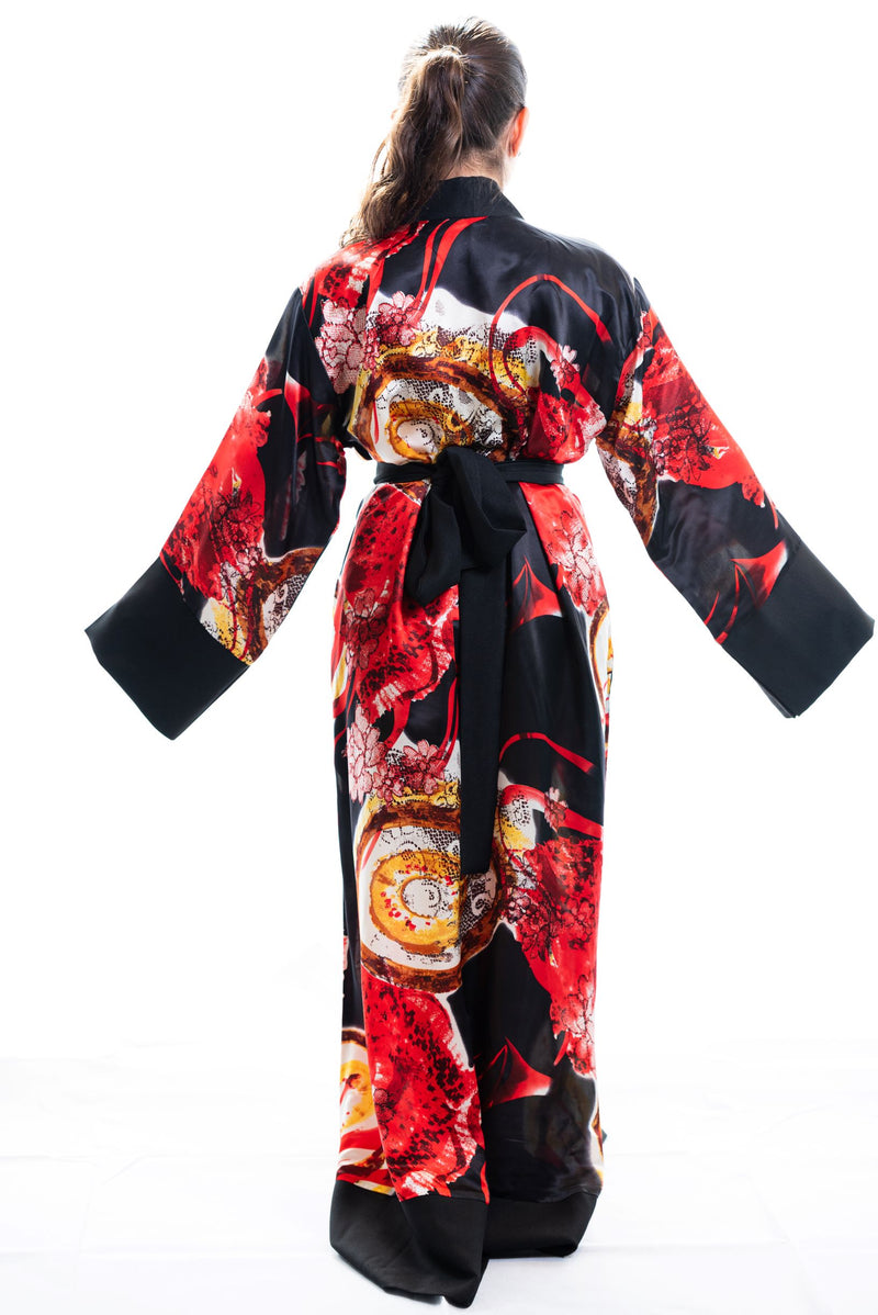 black printed furisode kimono robe