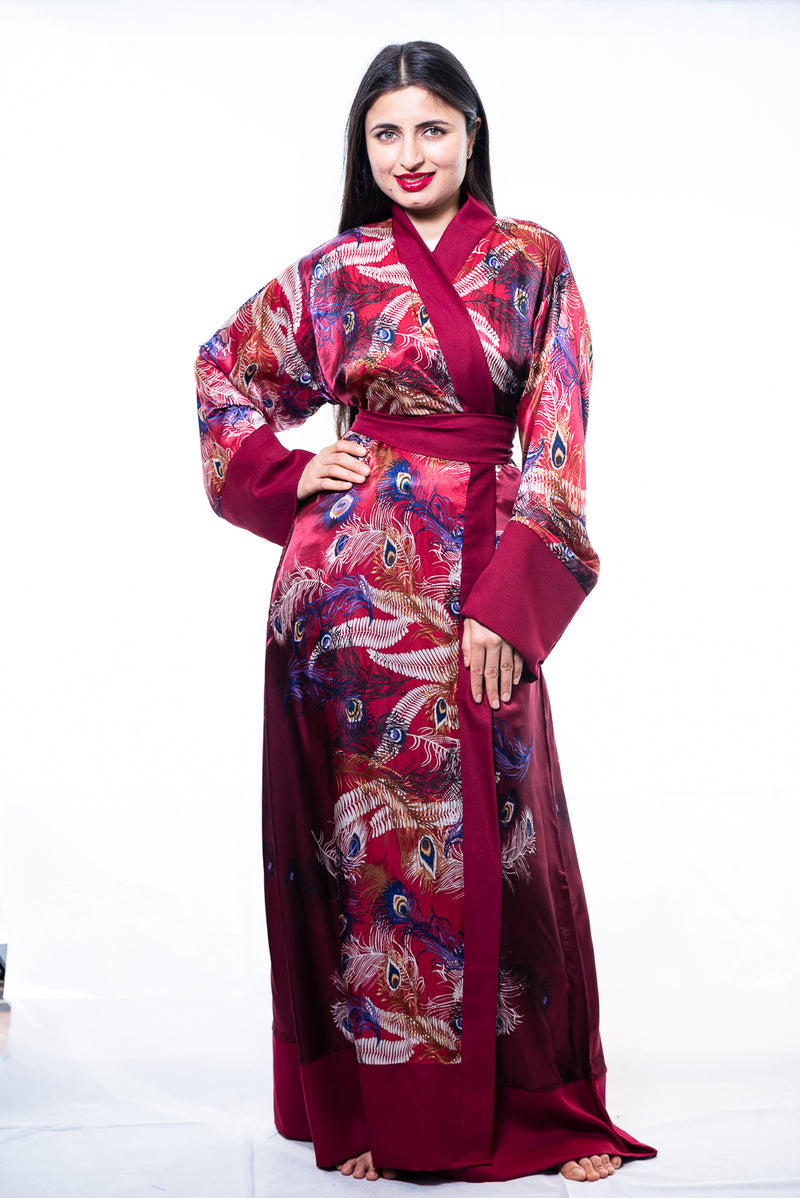 Red Robe Sweater Long Red Silk Robe | Long Red Nightgown | Ellectives