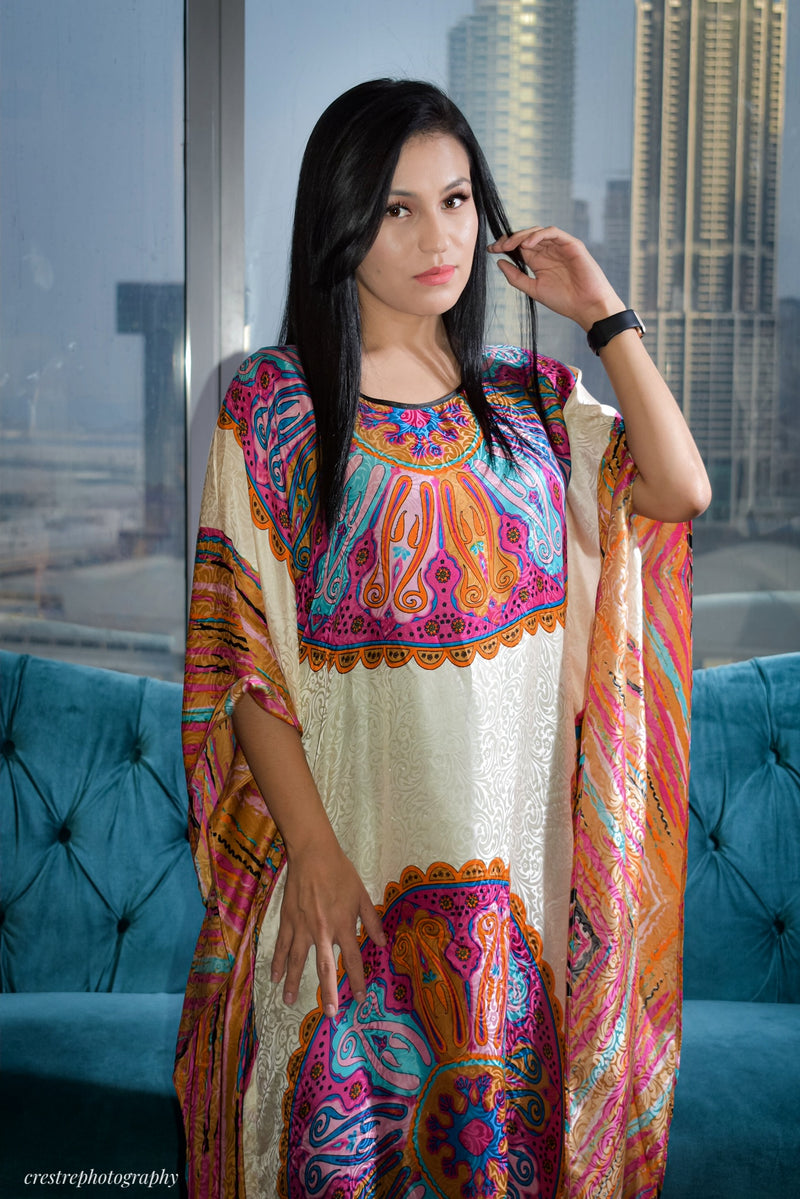 Long Silk pink Kaftan dress