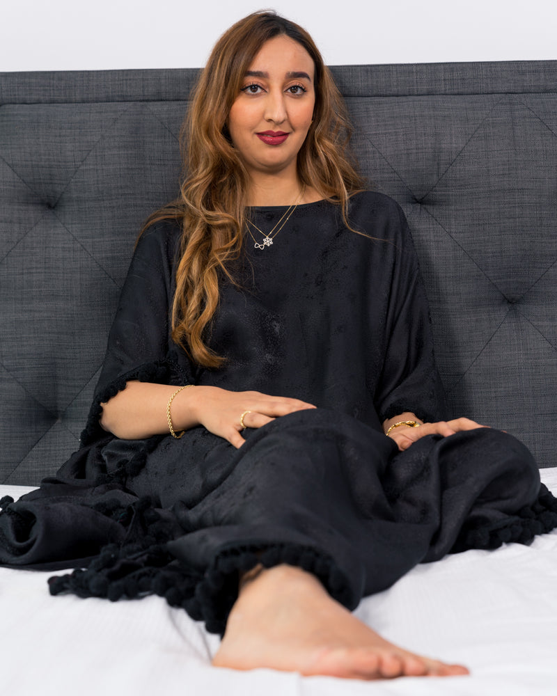 Black silk abaya loungewear