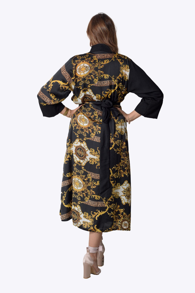 black printed kimono robe 