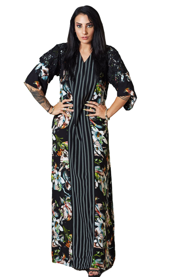 Black floral maxi  kaftan  dress