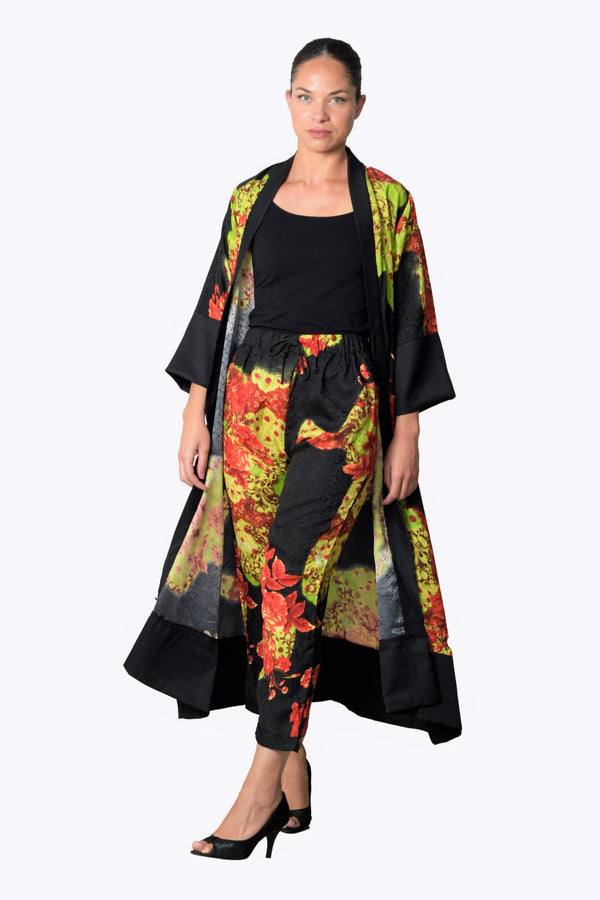 Black silk dressing gown multicolored