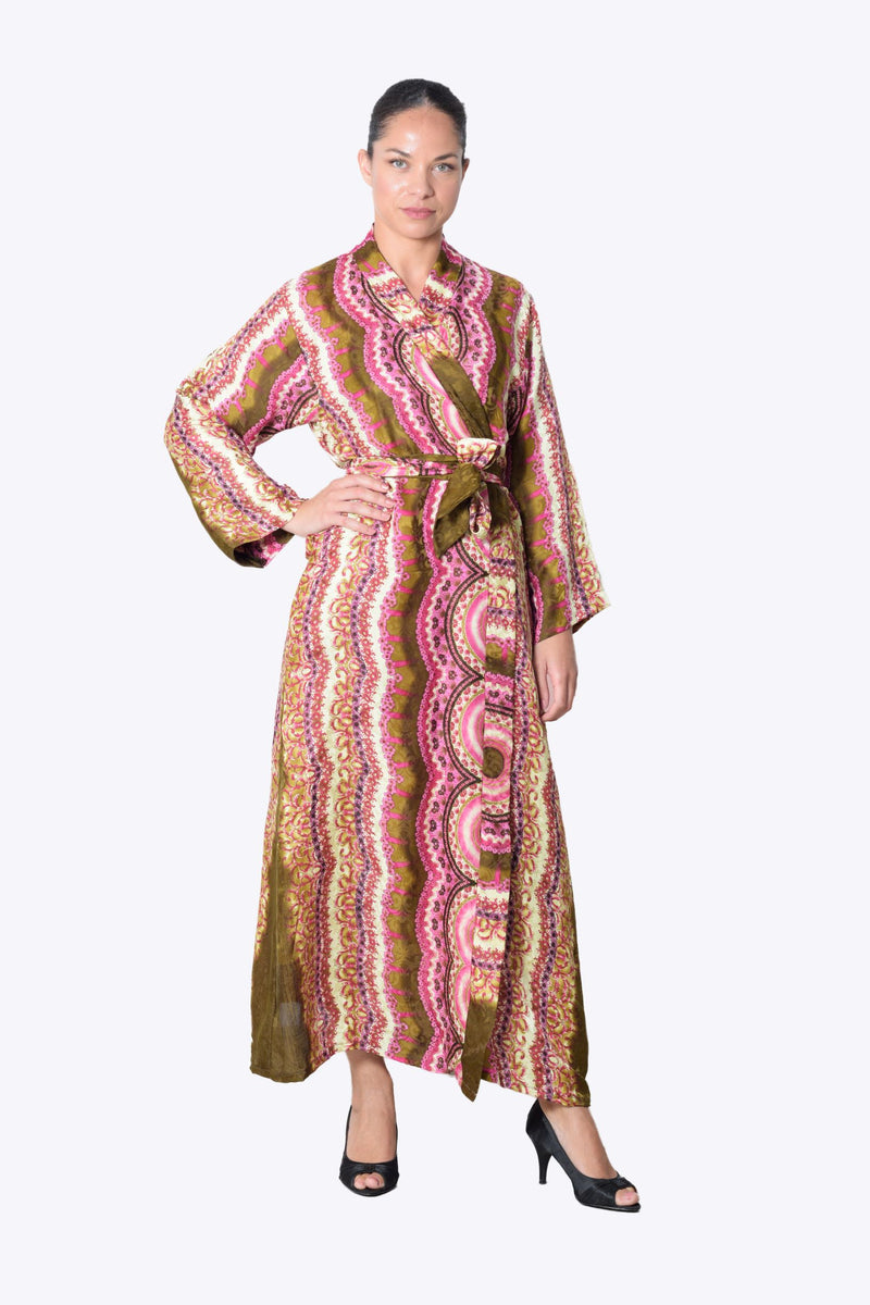 bronze and pink silk kimono robe 