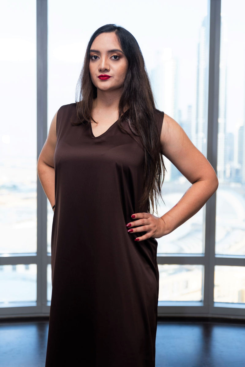 brown satin slip midi dress Women's Satin Scoop Neck Bias Midi Slip Dress, Chocolate