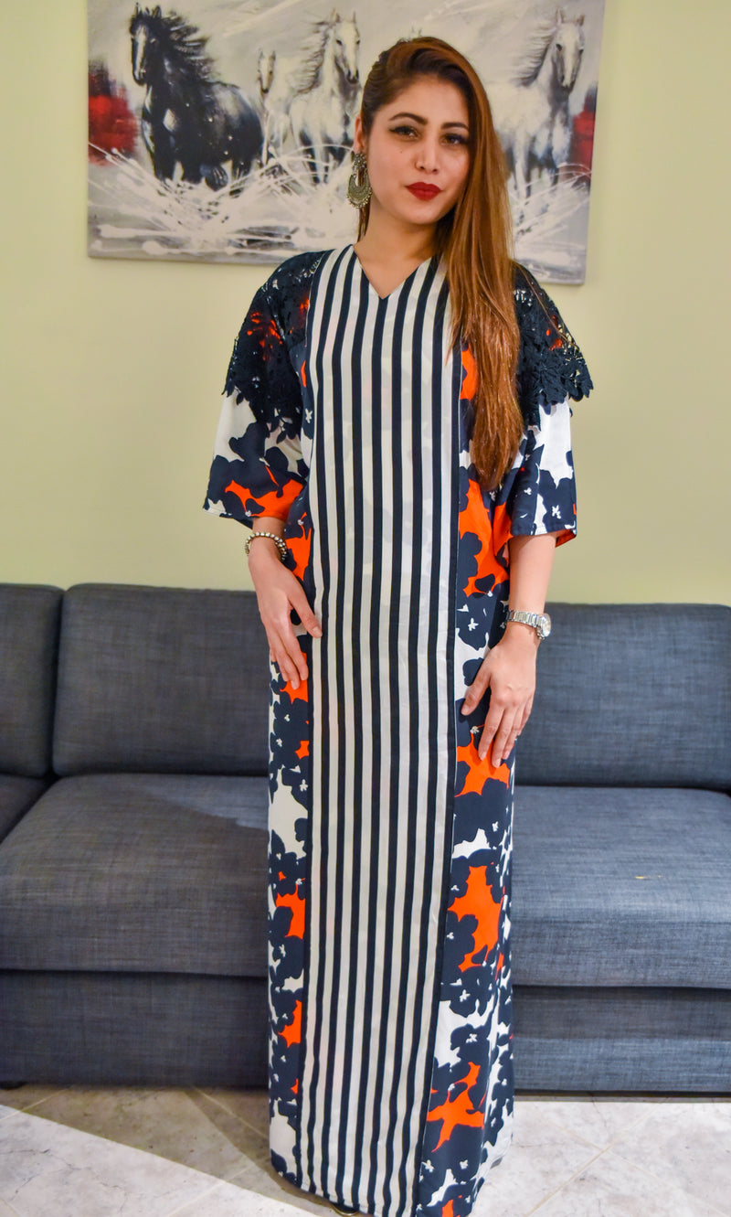 Long dresing gown with stripes