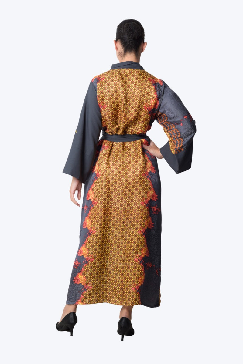 printed silk Long sleeves kimono robe 