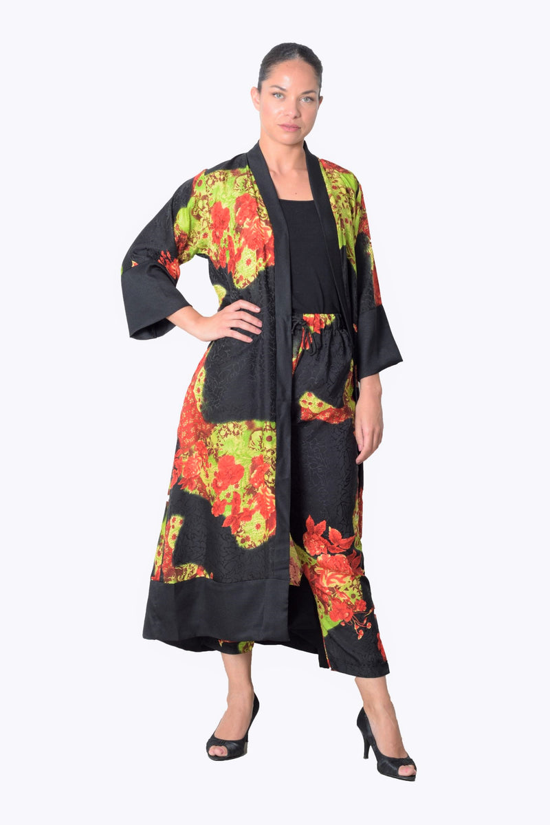 black kimono robe and pants set