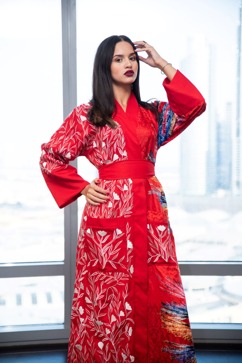 red plus size kimono