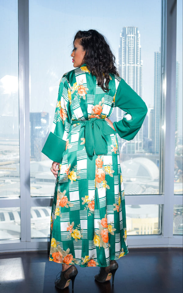 Floral green wrap dress