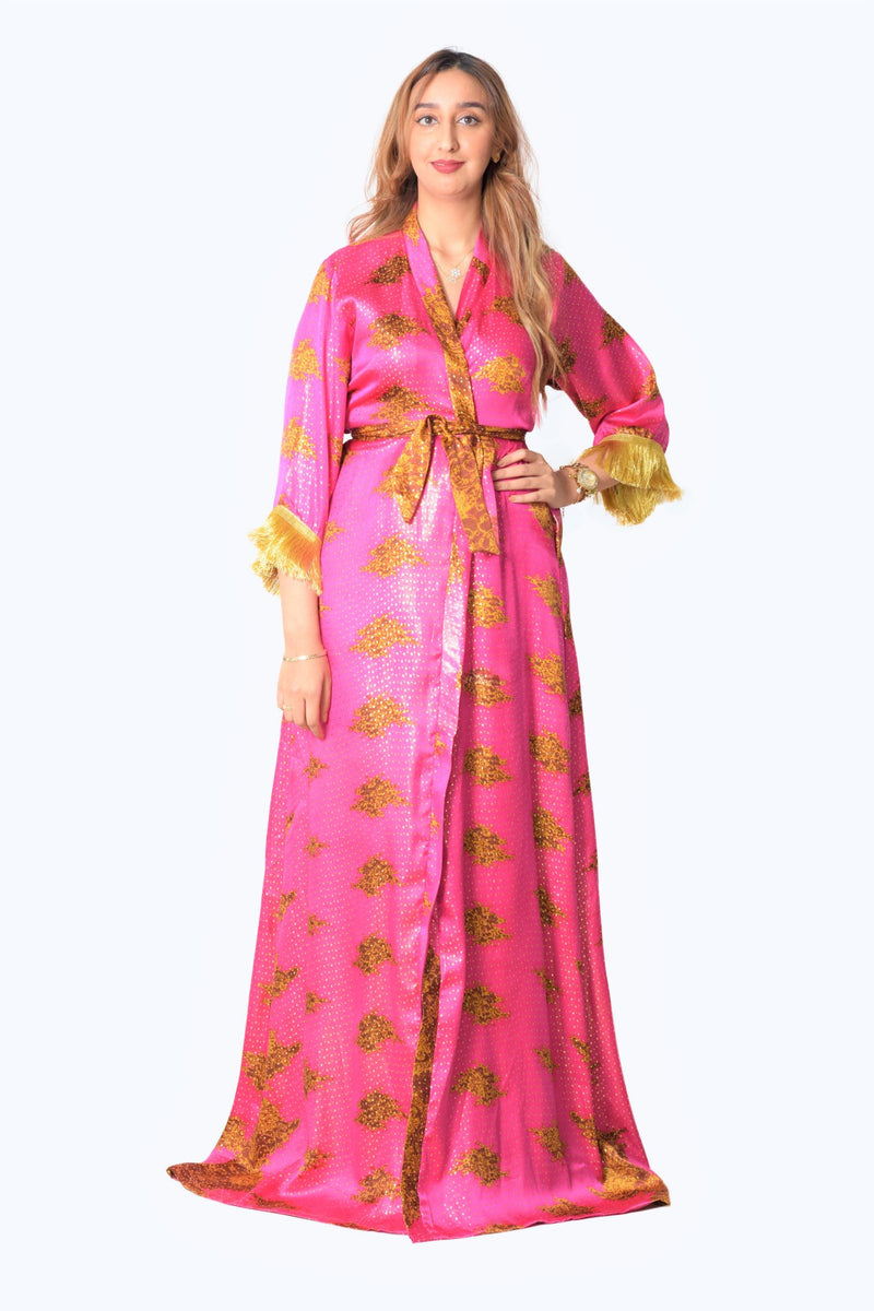 pink long kimono cocktail dress