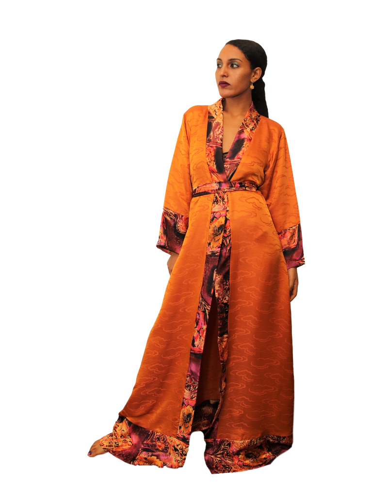 Orange Silk Kimono robe 