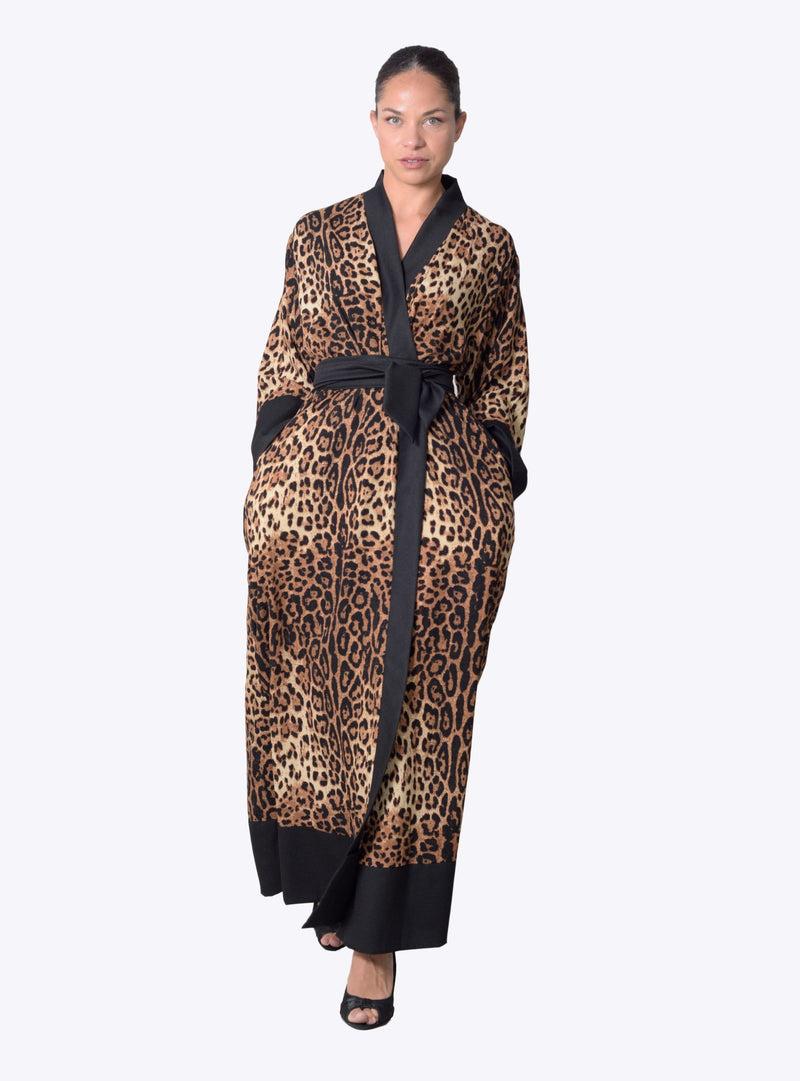leopard long cozy kimono robe 