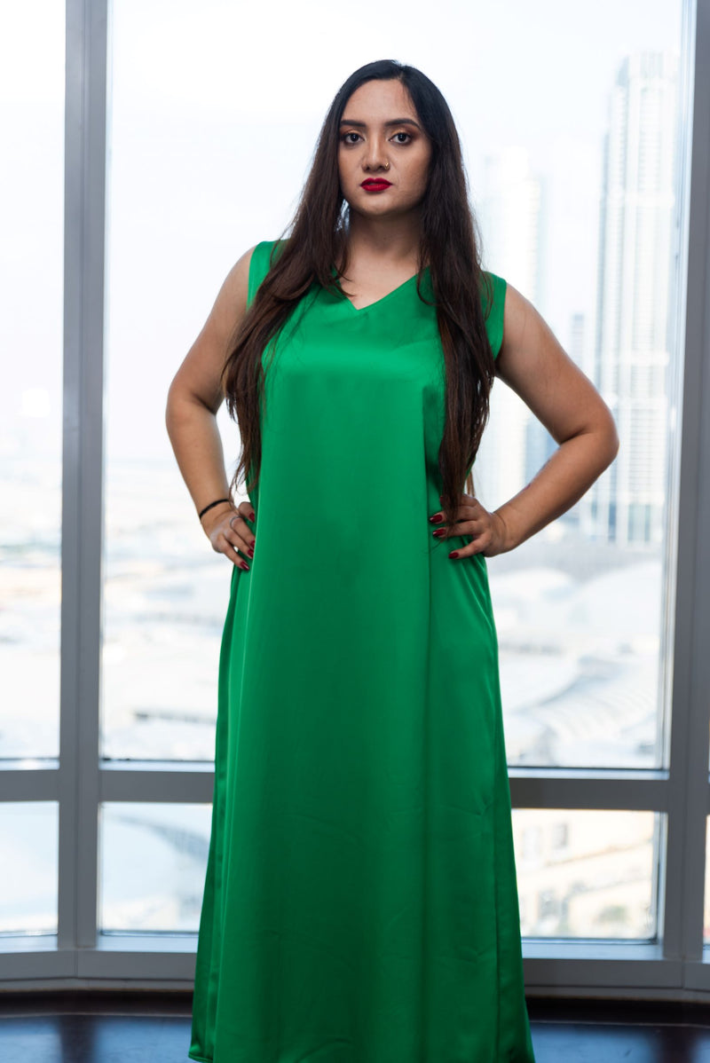 green Plus Size Satin Maxi Dress