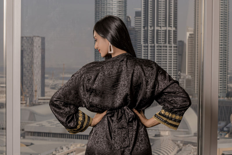 black kimono robe long sleeves