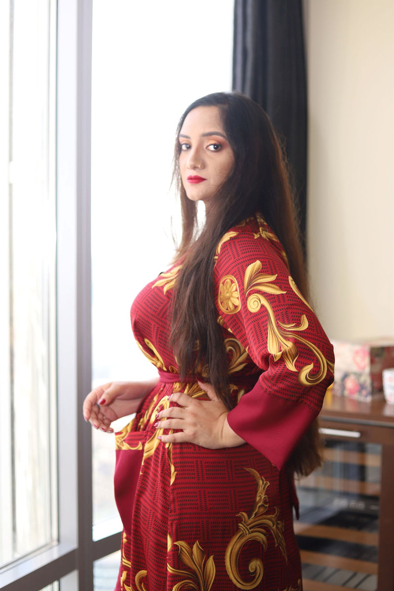 Comfy red kimono robe 