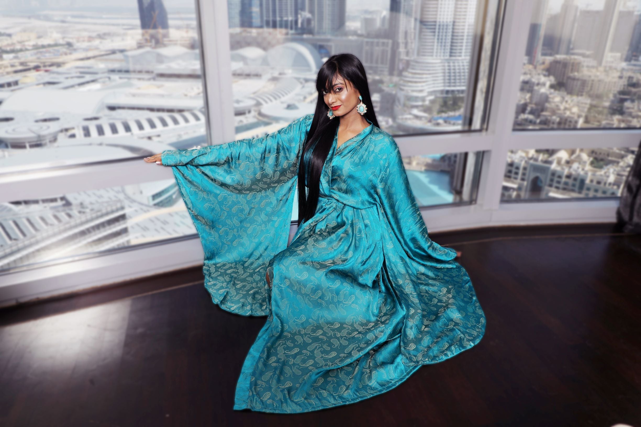 Turquoise Kimono Robe - Washable Silk Robe | Ellectives
