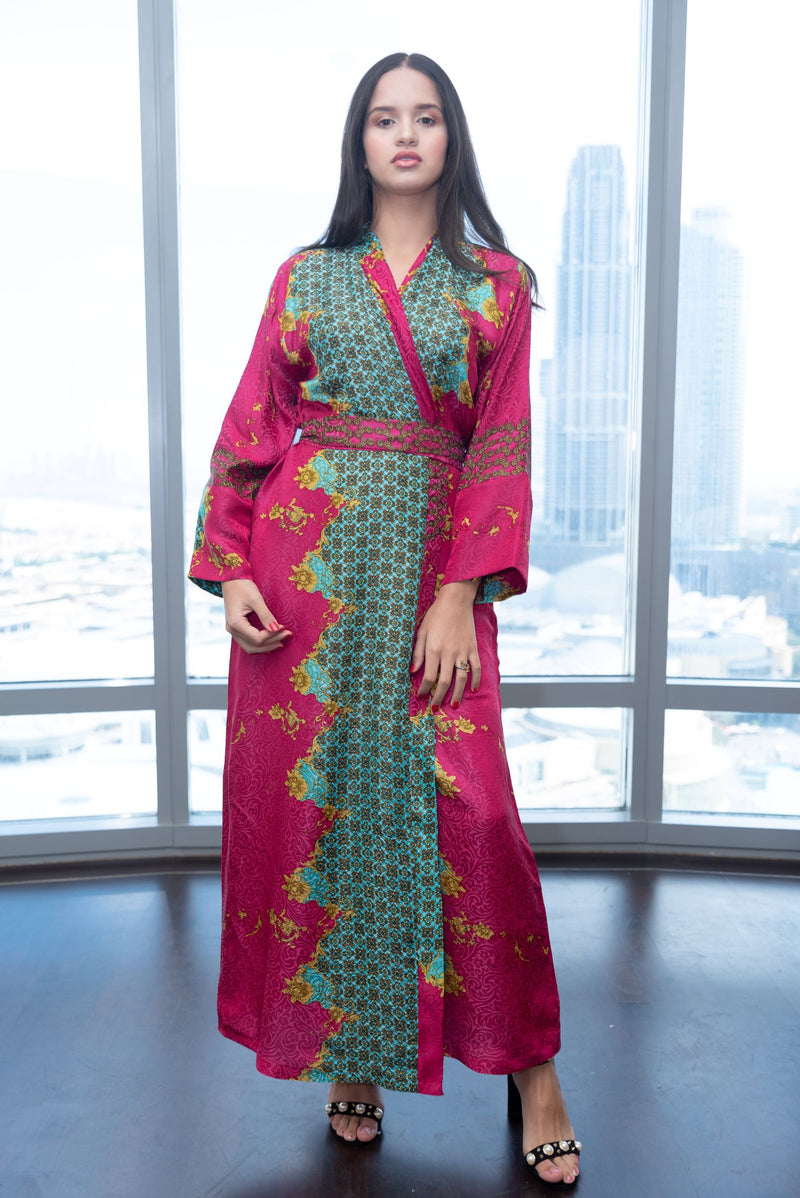 Long sleeve Kimono Robe hot pink