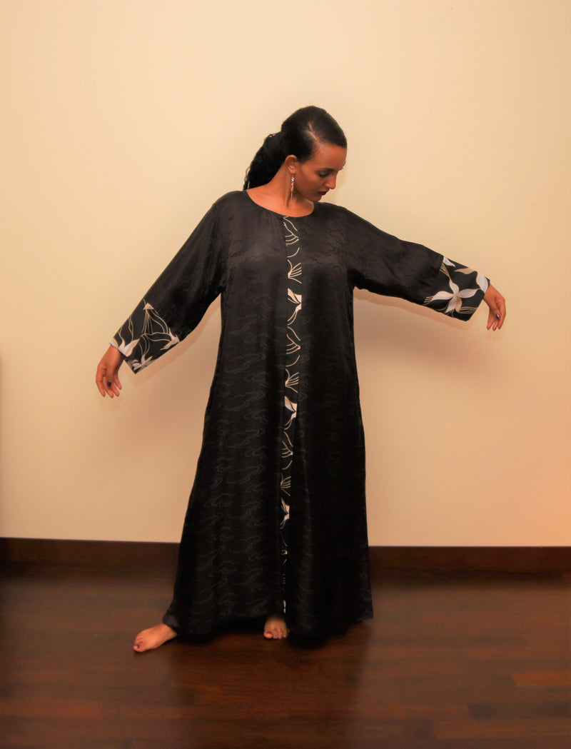 Black silk dress  long sleeve floor length