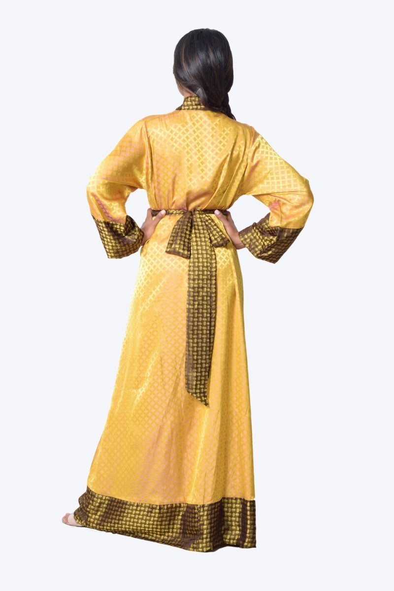 Long silk yellow kimono robe