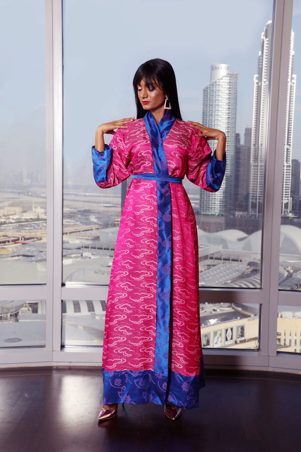 stylish long Pink kimono robe 