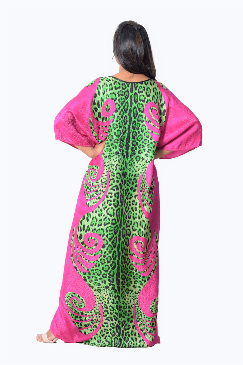 pink & green silk maternity maxi dress