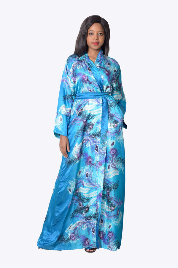 Blue long kimono silk dress