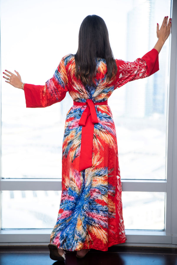 Red Silk kimono robe ellectives