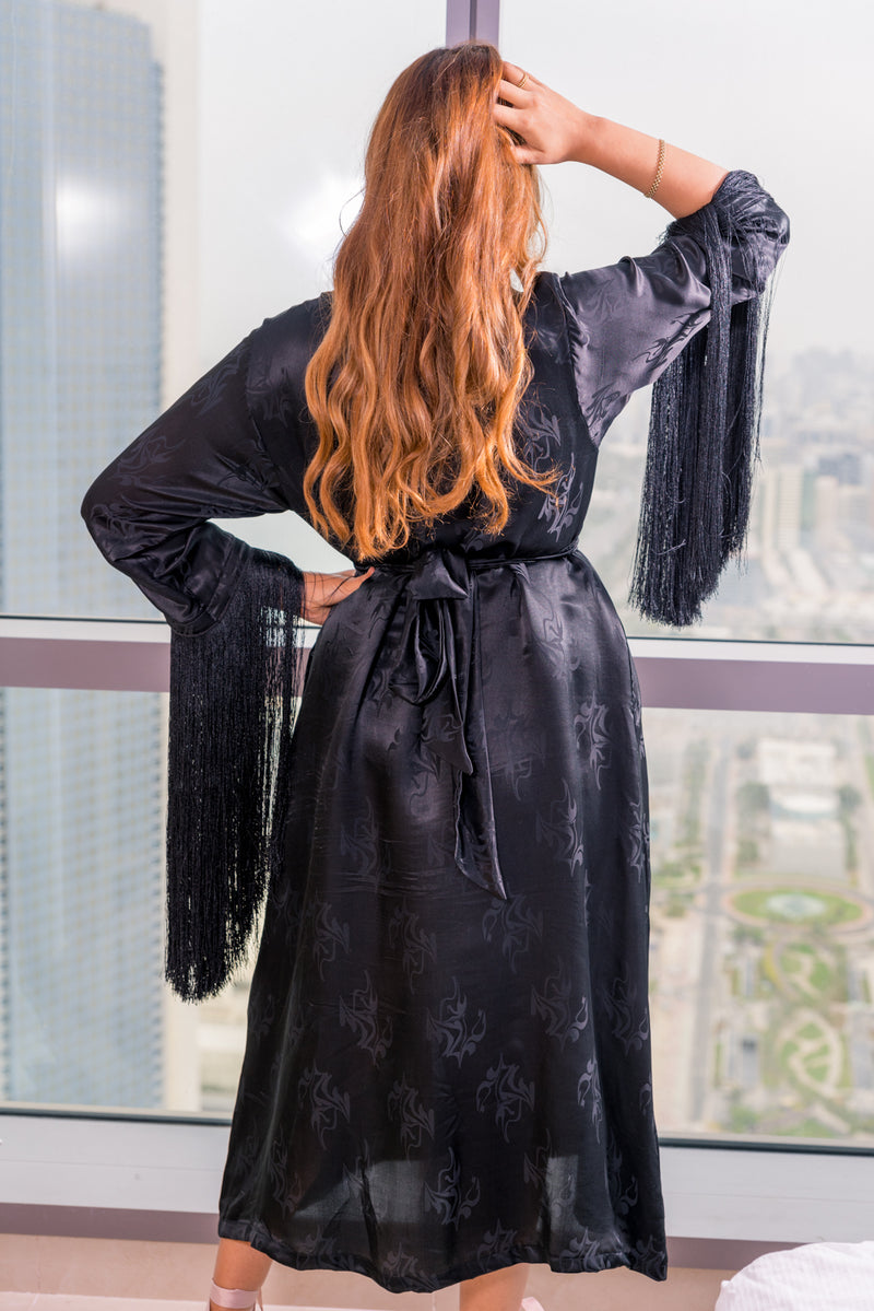 Black Cocktail Dress with fringe sleeve 