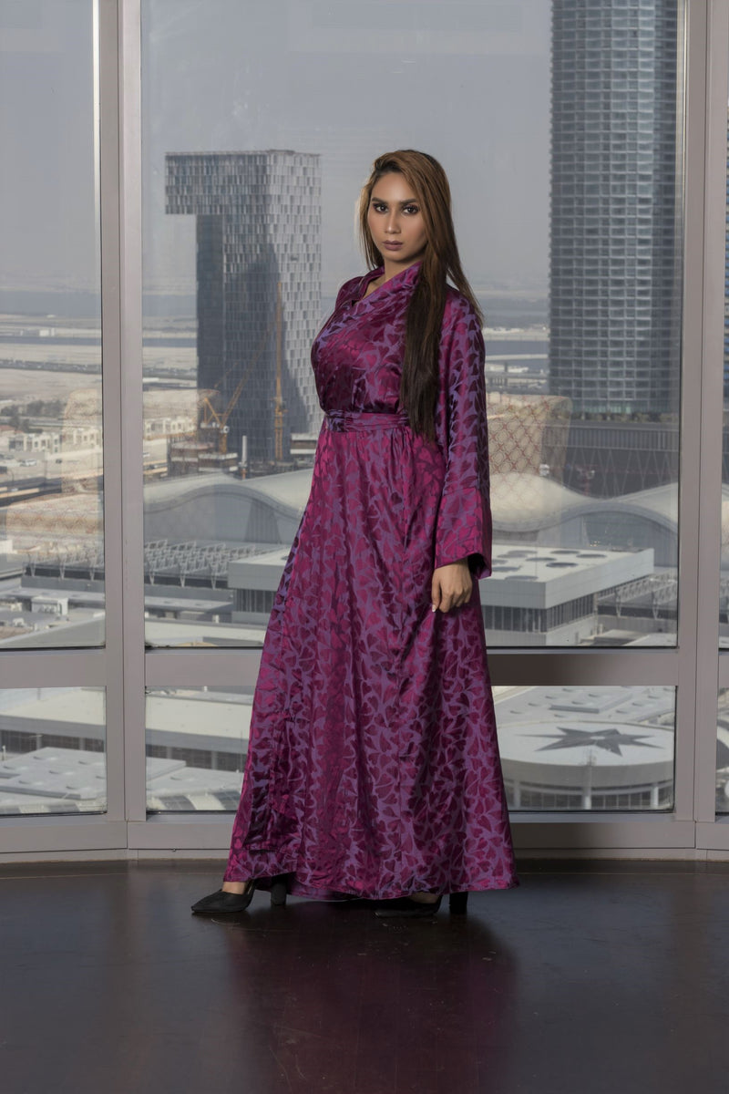 Silk printed purple wrap dress