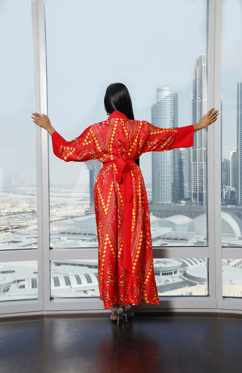 elegant red kimono dress 