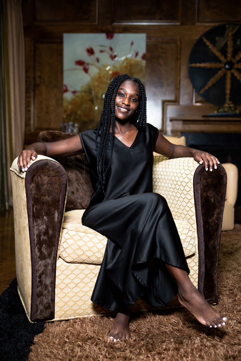Satin Slip Dress - V Neck Black Midi Dress | Ellectives Satin Slip Dress - V Neck Black Midi Dress | Ellectives