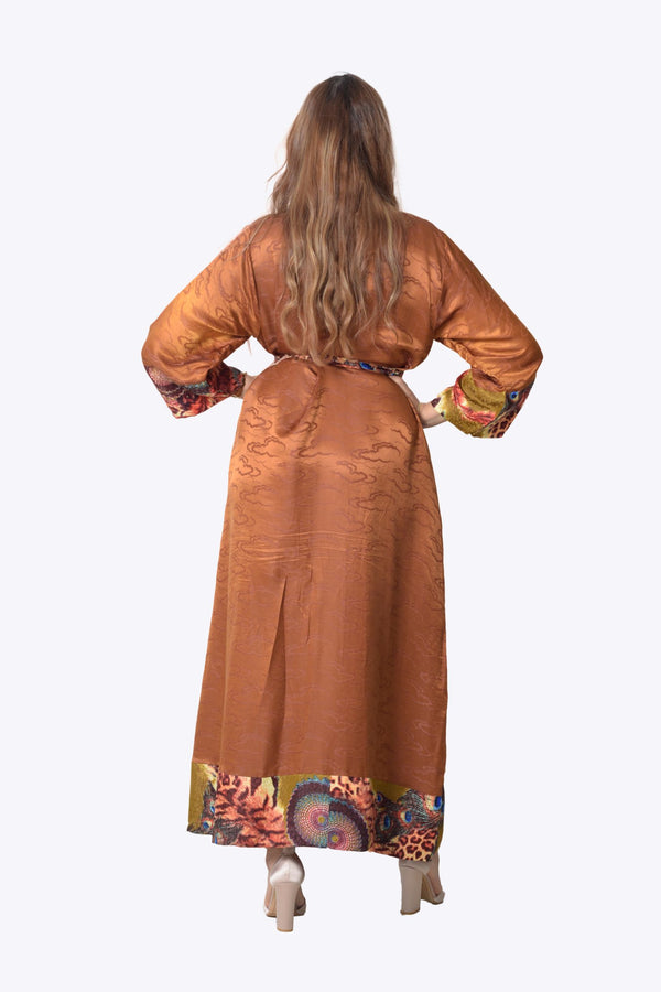 Plus size silk kimono robe bronze