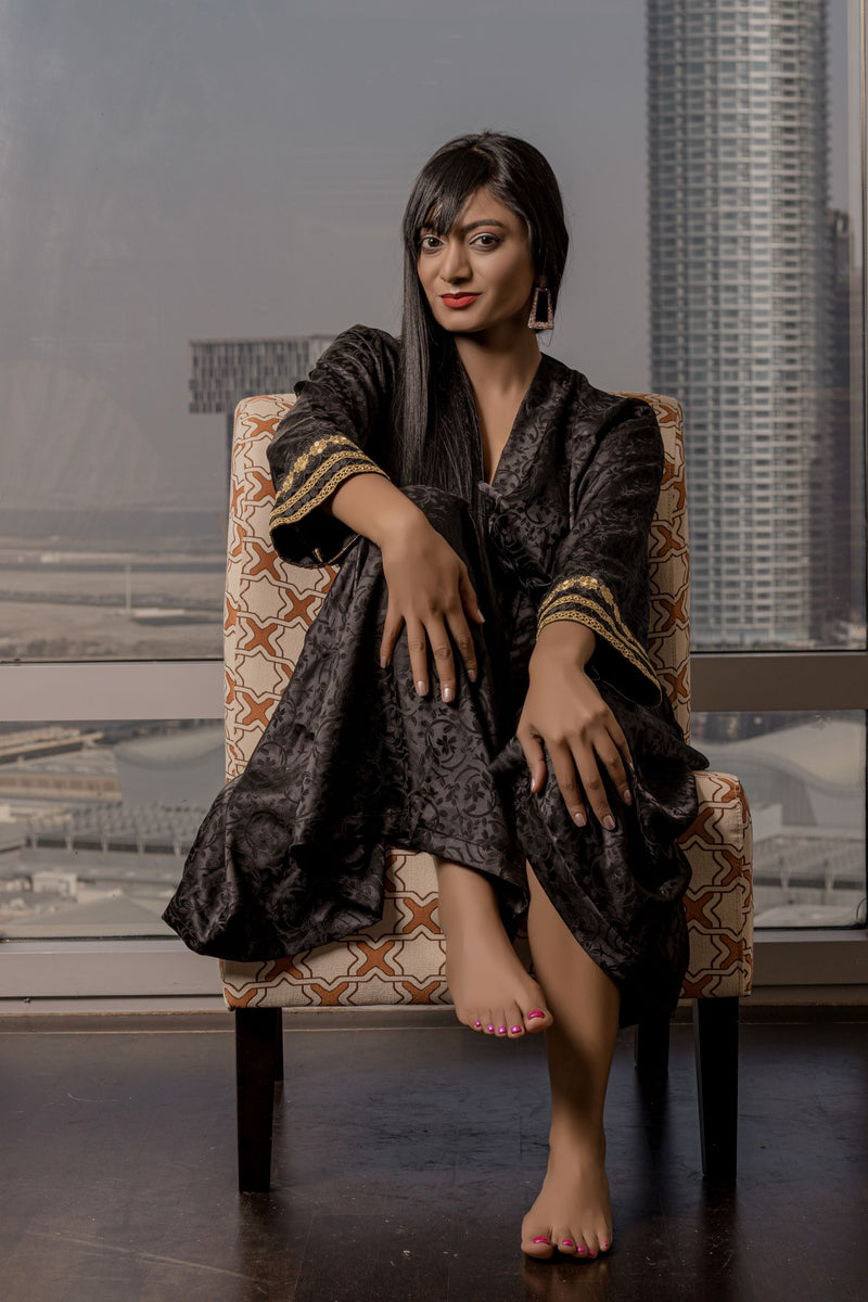 luxury loungewear long black kimono