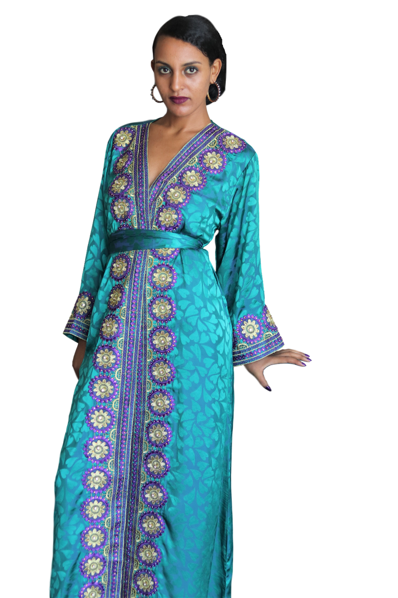 lush long embroidered blue kimono