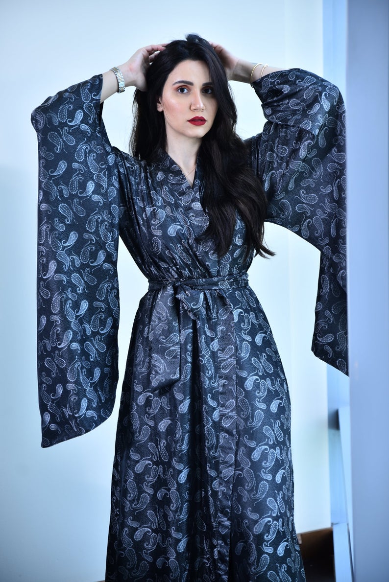 gray paisley kimono robe