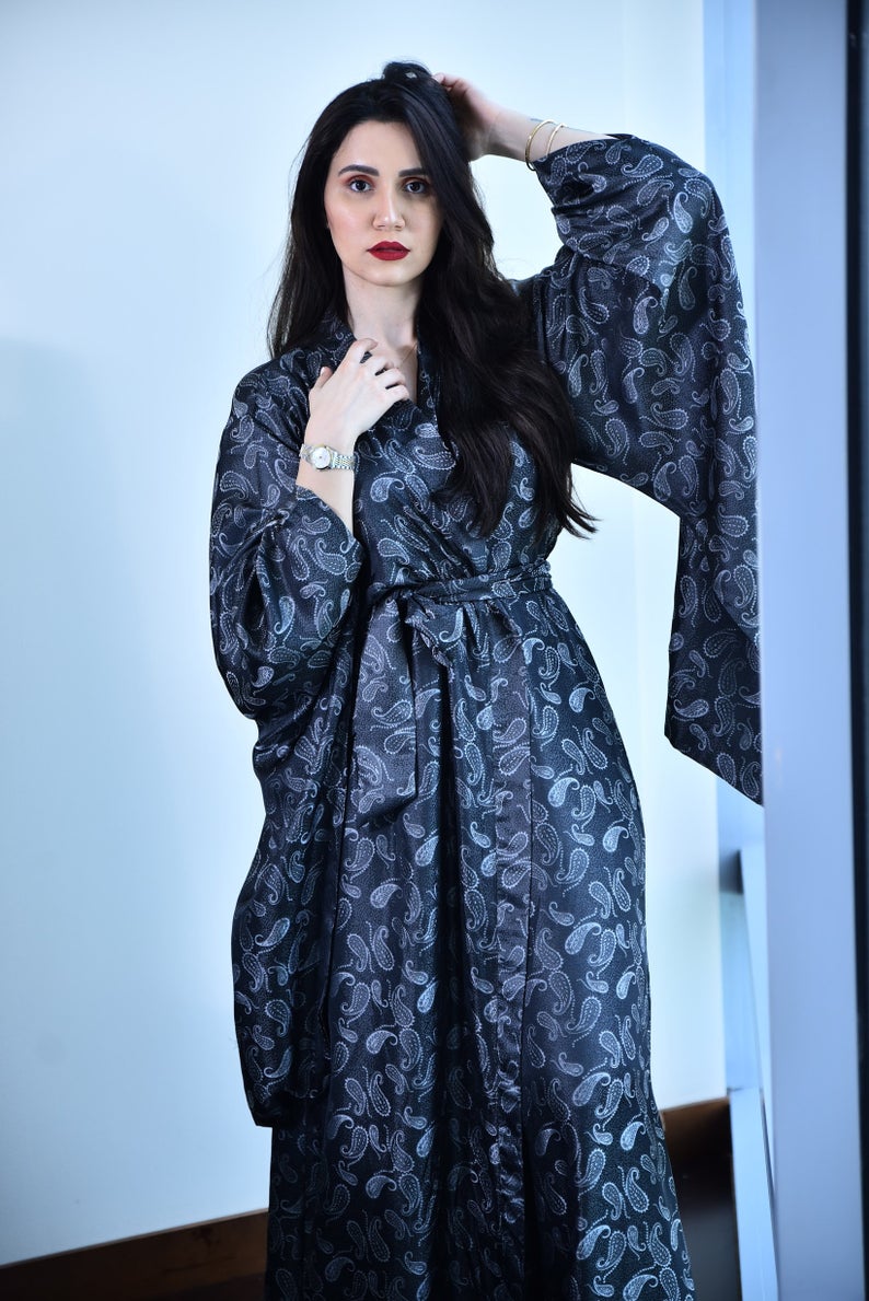 Gray Silk Kimono robe