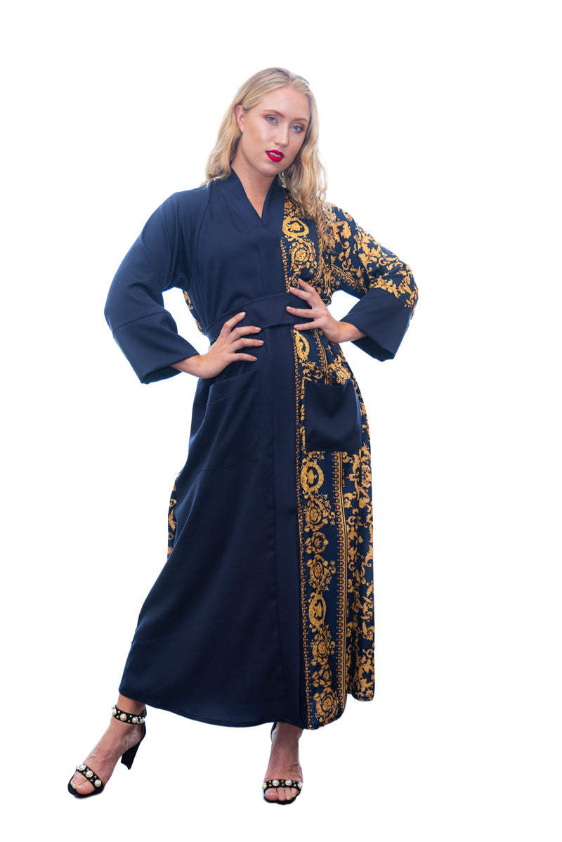 blue navy kimono robe