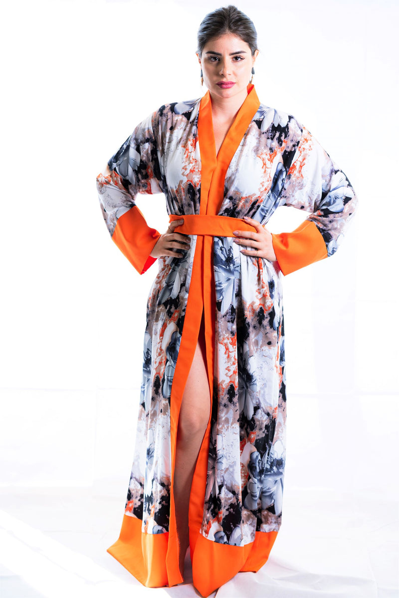 long orange kimono dress