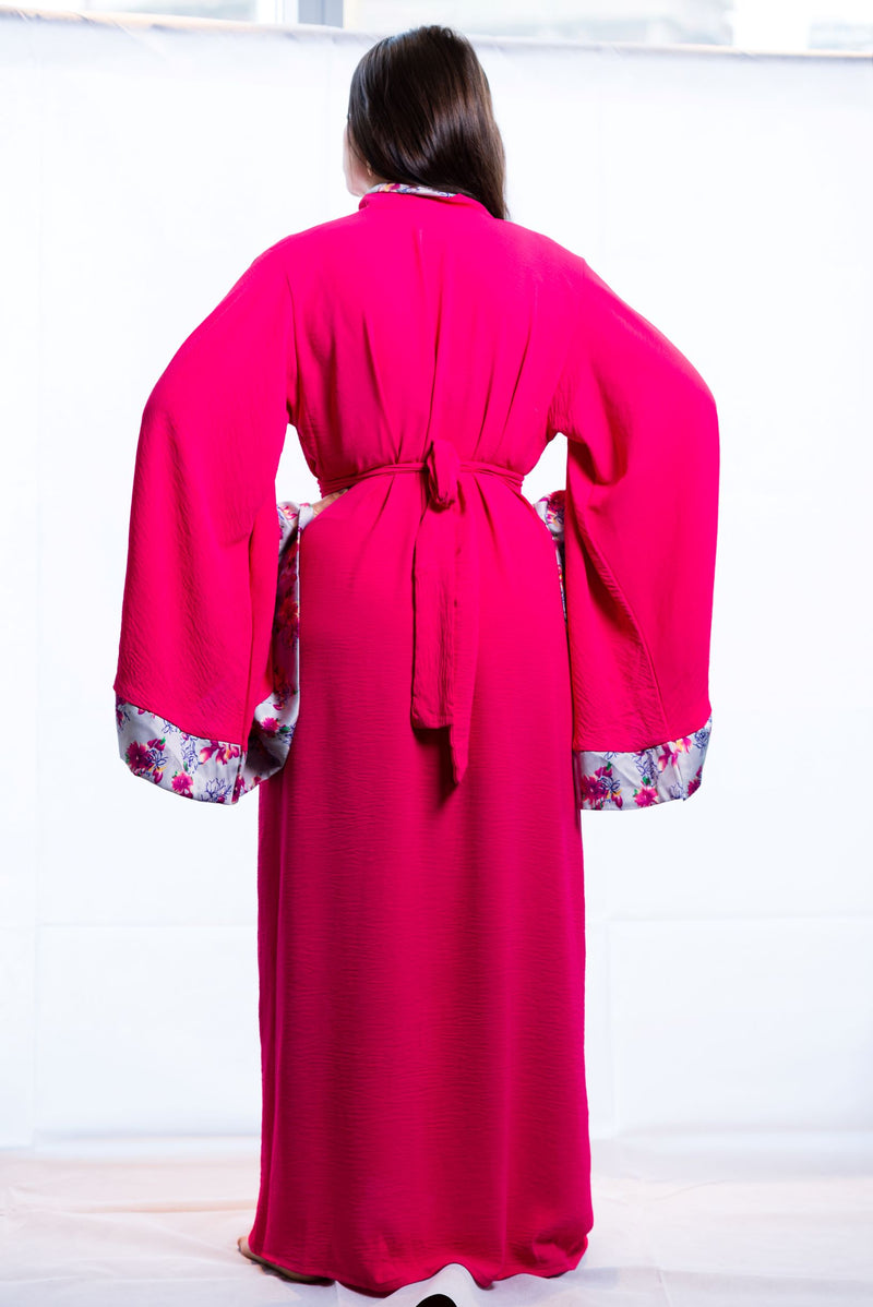 long pink kimono dress