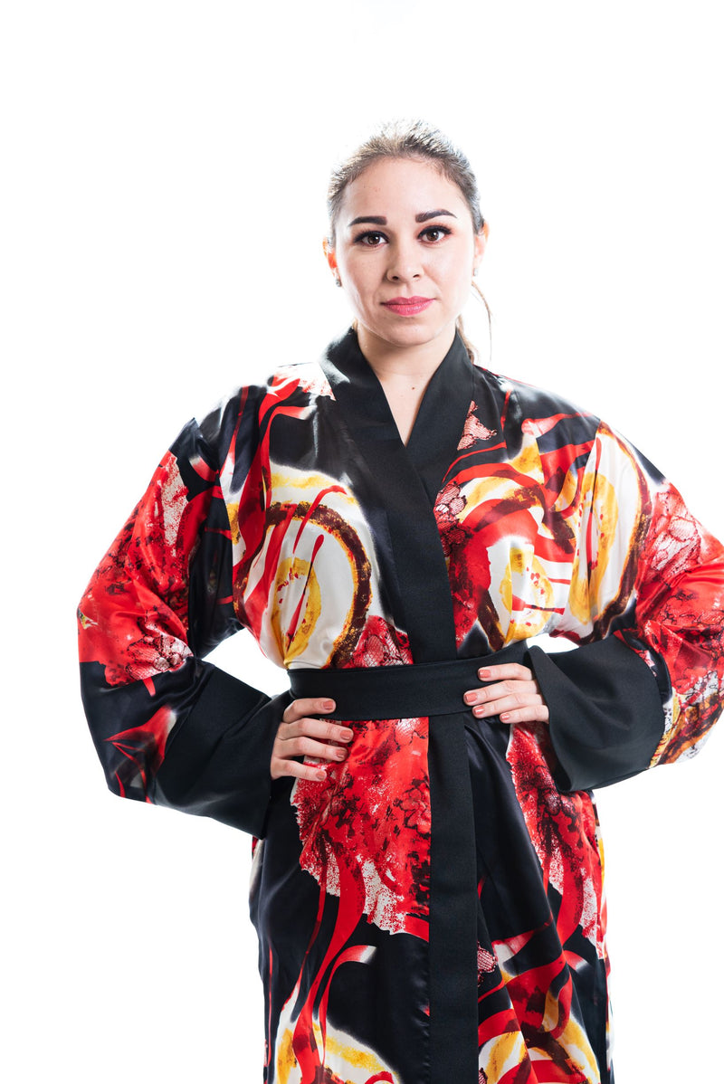 red black silk kimono yukata